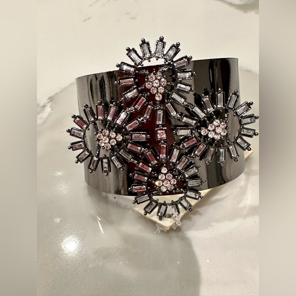 NWT Amrita Singh pewter cuff bracelet with clear accent jewels